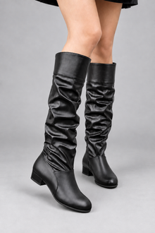 Women’s Slouch Block Heel Boots – Low Heel Everyday Knee-High Boots
