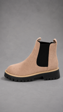 Women's Faux Suede Block Heel Ankle Boots in Beige