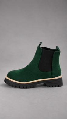 Women's Faux Suede Block Heel Ankle Boots in Green