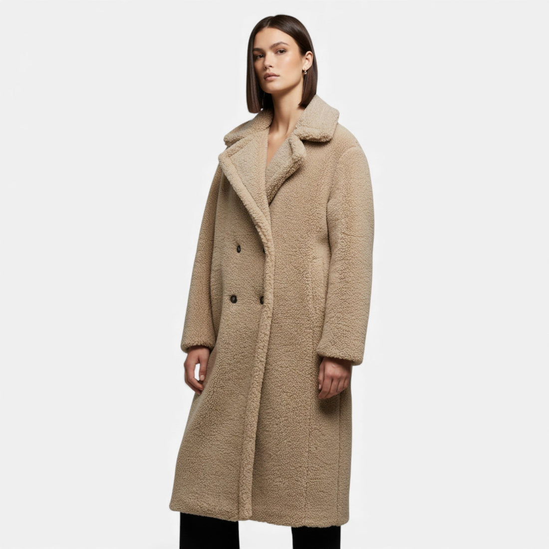 Women’s Long Double-Breasted Teddy Coat