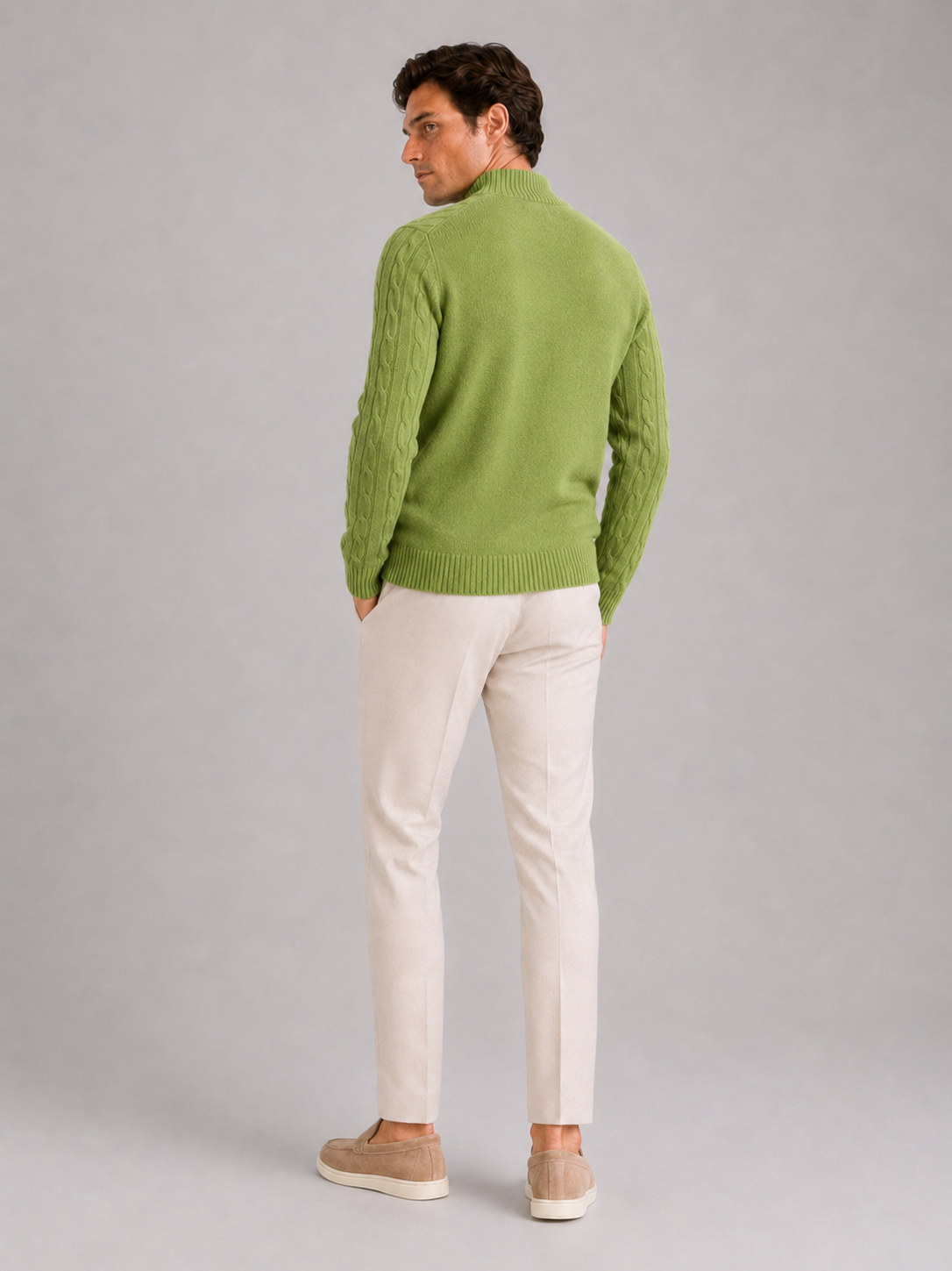 Men's Wool Cable Knit Mock Neck Jumper – image 9