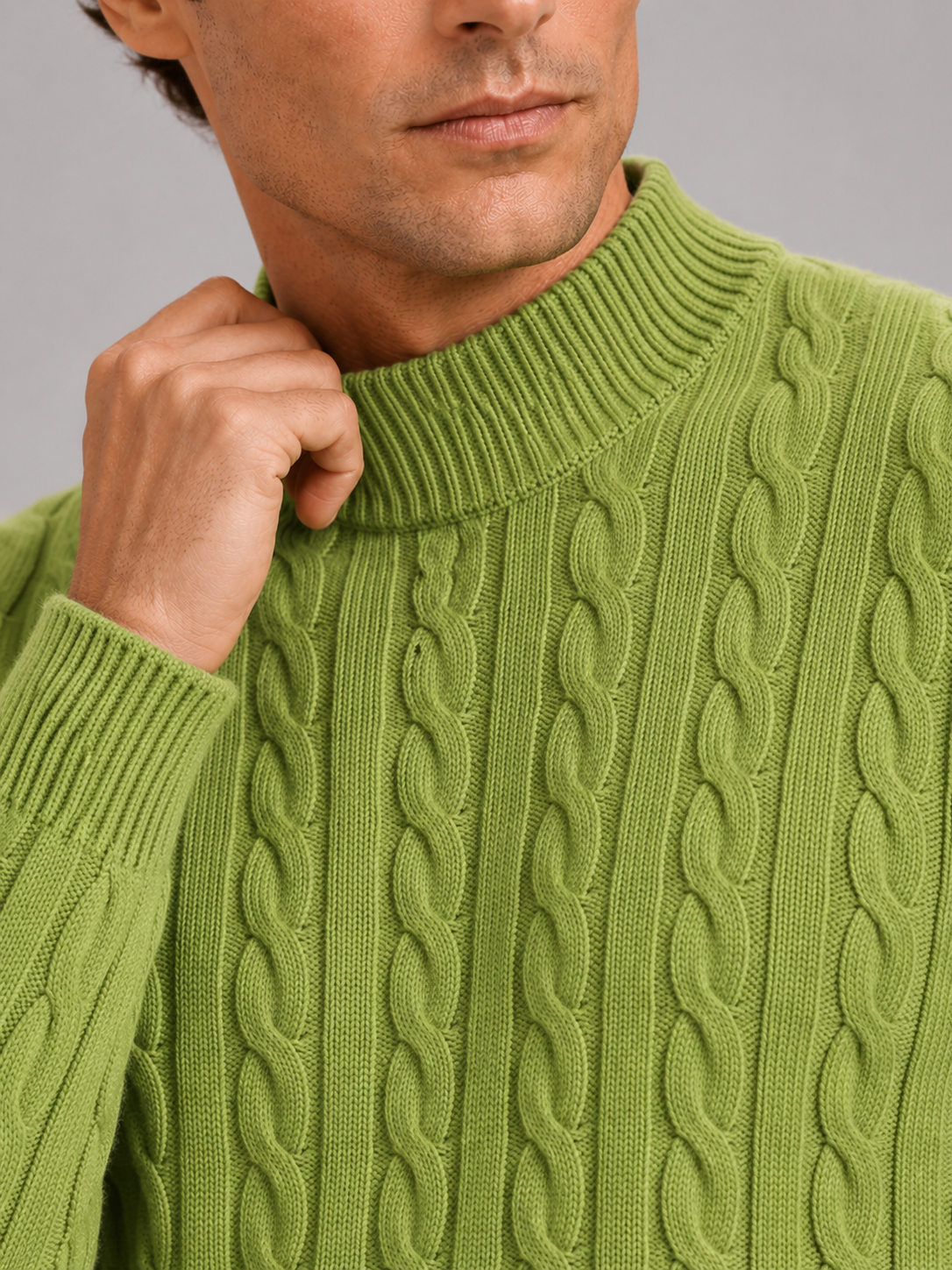 Men's Wool Cable Knit Mock Neck Jumper – image 7