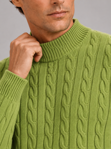 Men's Wool Cable Knit Mock Neck Jumper – image 7