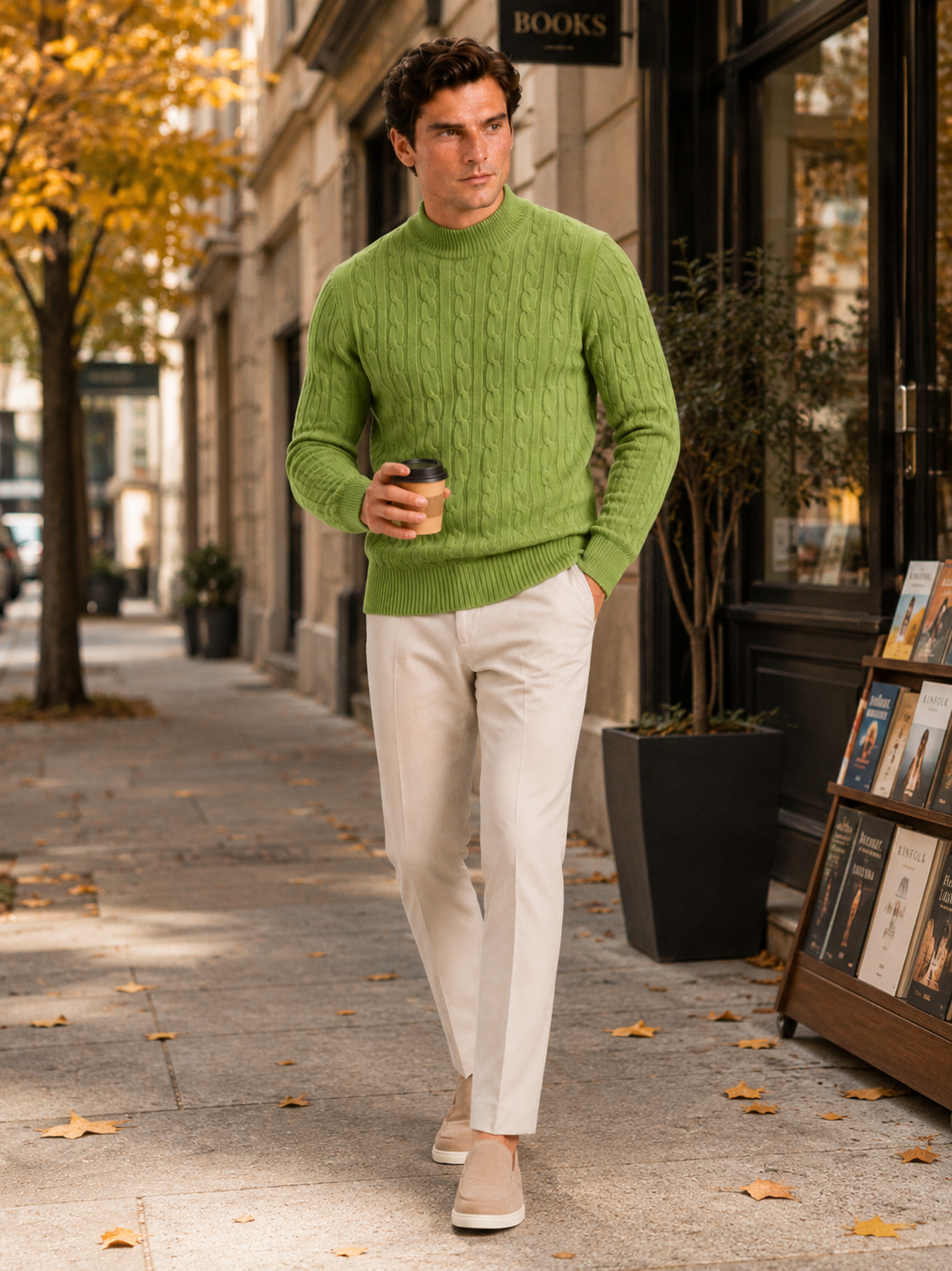 Men's Wool Cable Knit Mock Neck Jumper – image 10
