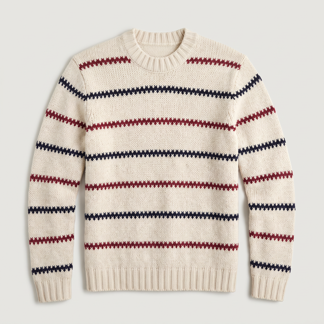 Men's Textured Striped Crew Neck Jumper in Cream – image 6