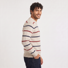 Men's Textured Striped Crew Neck Jumper in Cream – image 4