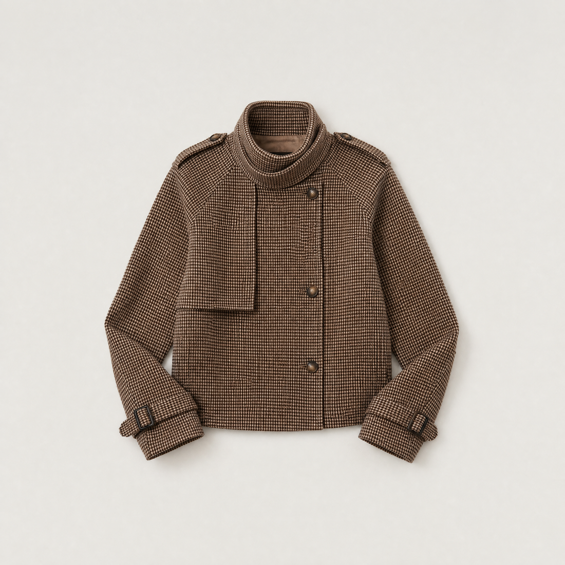 Women's Cropped Check Funnel Neck Jacket – image 6
