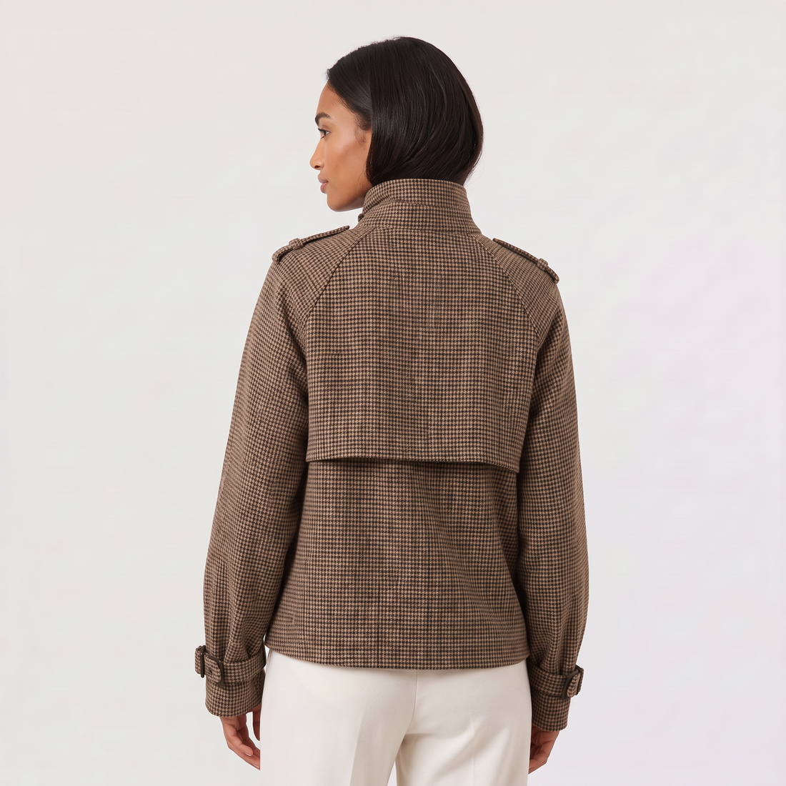Women's Cropped Check Funnel Neck Jacket – image 4