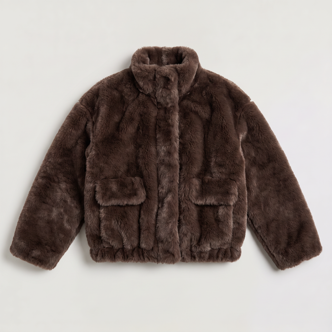 Women's Brown Faux Fur Bomber Jacket – image 6