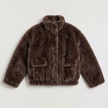 Women's Brown Faux Fur Bomber Jacket – image 6