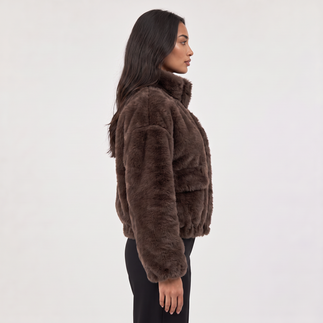 Women's Brown Faux Fur Bomber Jacket – image 4