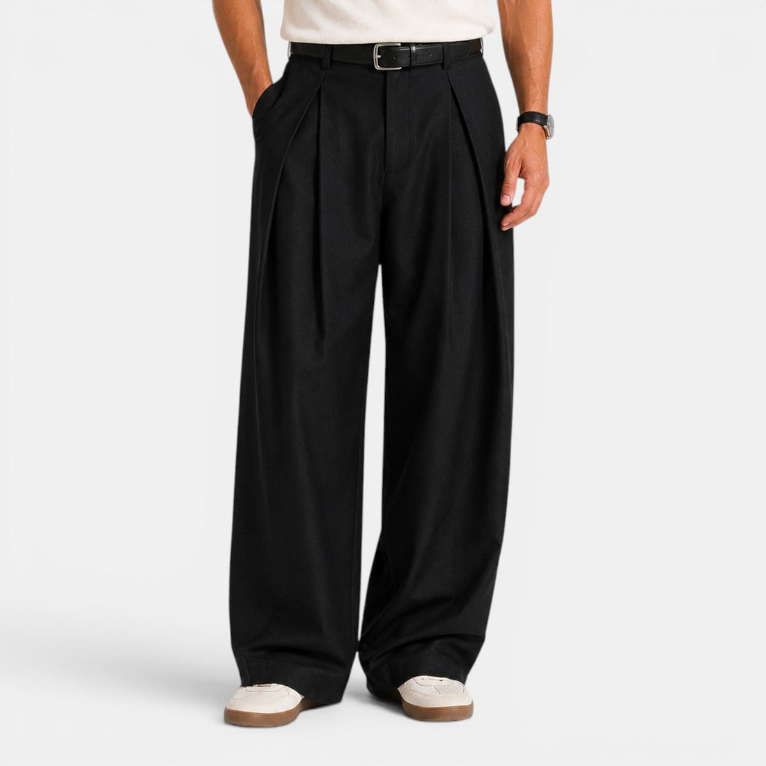 Men's Wide Leg Pleated Trousers – Relaxed Tailored Fit