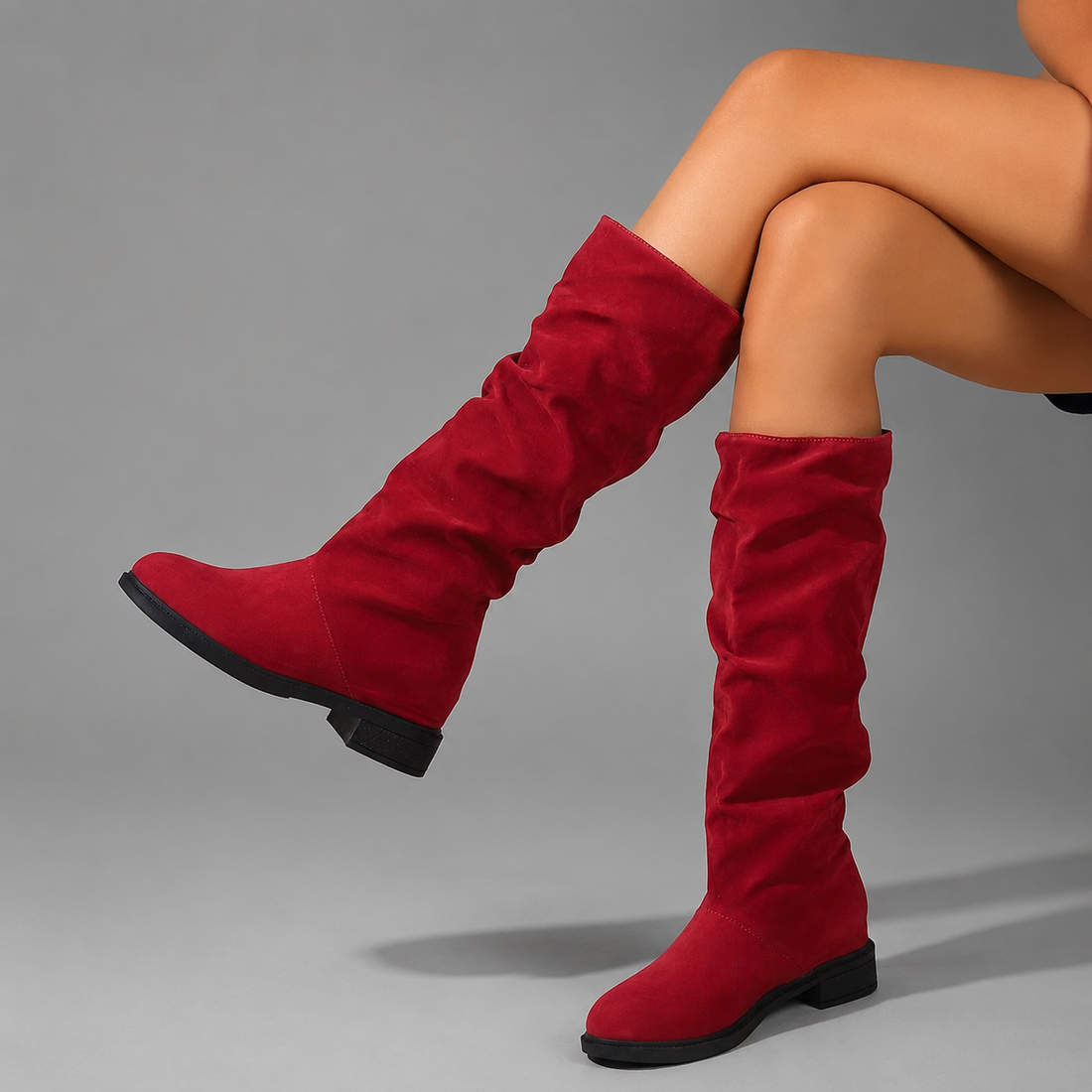 Women's Comfortable Mid-Calf Boots in Red
