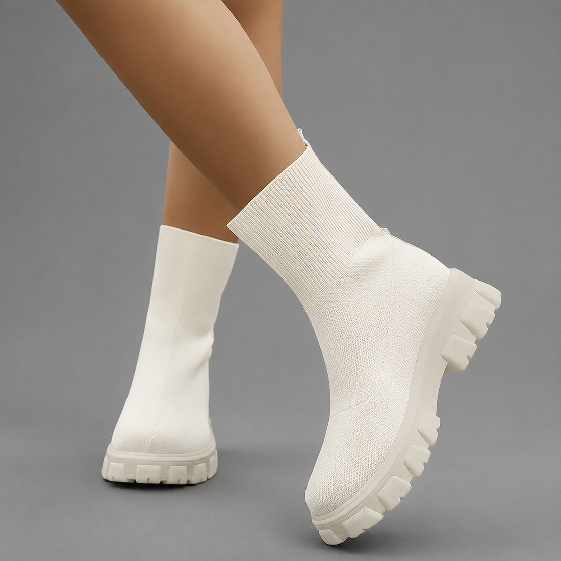 Women's Fur Lined Stretch Ankle Boots in White