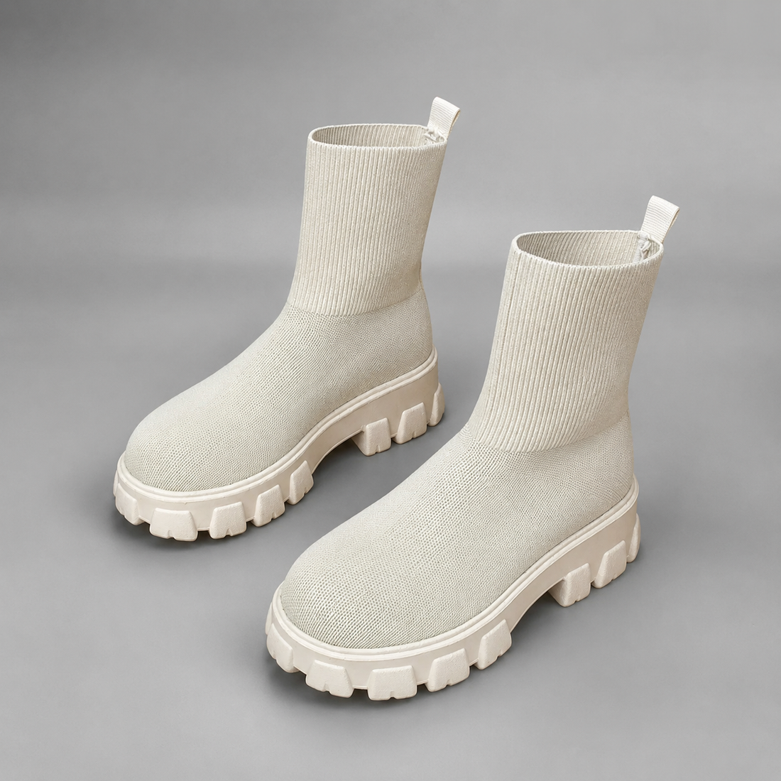 Women's Fur Lined Stretch Ankle Boots in Beige