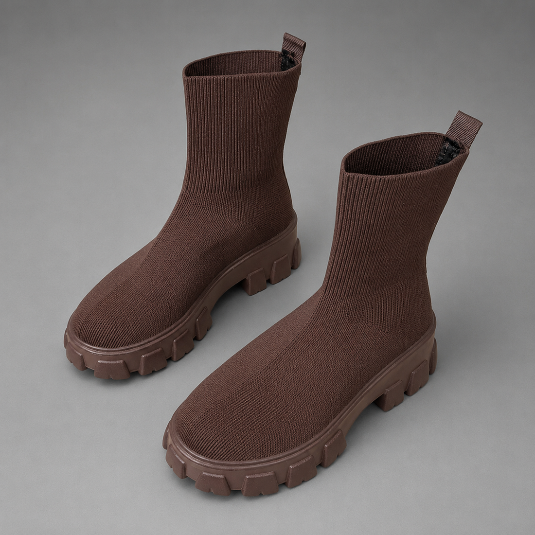 Women's Fur Lined Stretch Ankle Boots in Brown