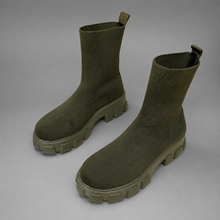 Women's Fur Lined Stretch Ankle Boots in Green