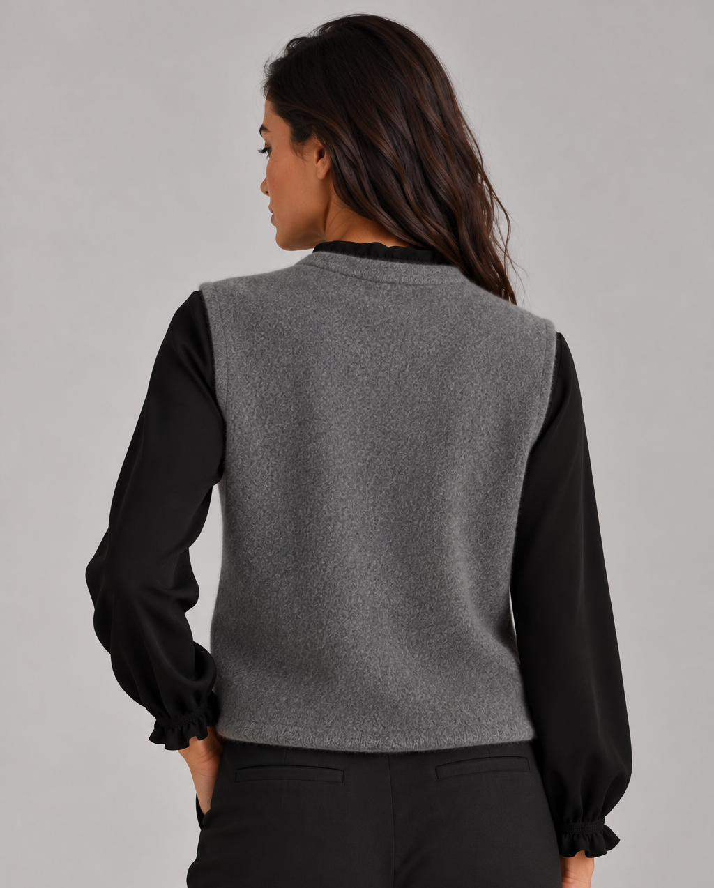 Women’s Button Up Sweater Vest – Knitted Waistcoat, Round Neck Sleeveless Knit