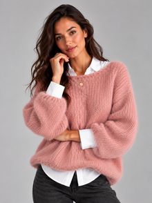 Women’s Fluffy Cropped Jumper – Brushed Knit Boat Neck Sweater