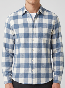 Men's blue and white check flannel shirt – front