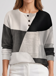 Women's Waffle Knit Jumper in Black & White Colour Block – front view