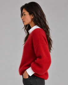 Women’s Fluffy Cropped Jumper – Brushed Knit Boat Neck Sweater