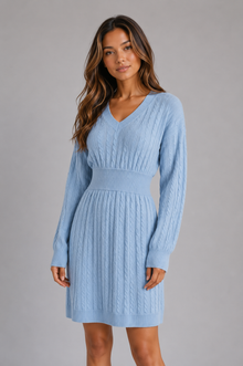Women's Cable Knit Jumper Dress in Sky Blue