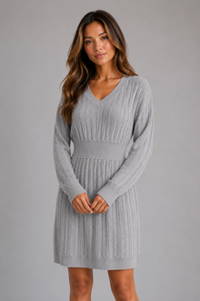 Women's Cable Knit Jumper Dress in Grey