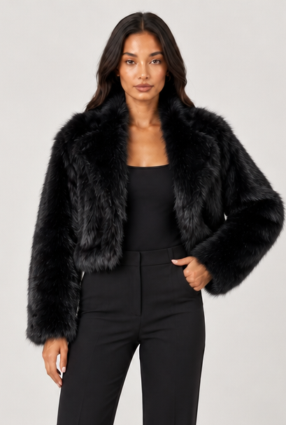 Amelia women's black cropped faux-fur jacket