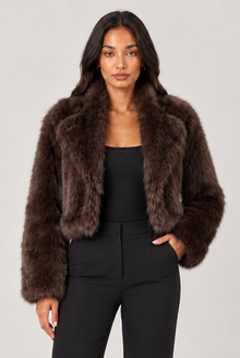 Amelia women's brown cropped faux-fur jacket