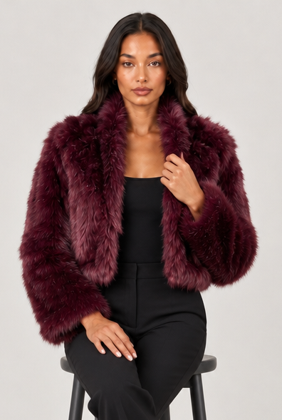 Amelia women's burgundy cropped faux-fur jacket