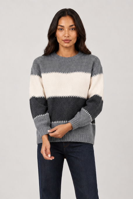 Amelia women's grey colour-block jumper
