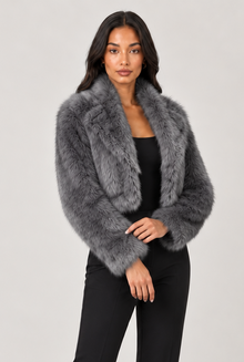 Amelia women's grey cropped faux-fur jacket