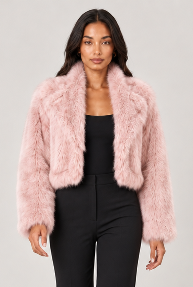 Amelia women's pink cropped faux-fur jacket