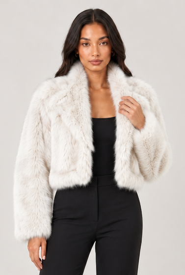 Amelia women's white cropped faux-fur jacket
