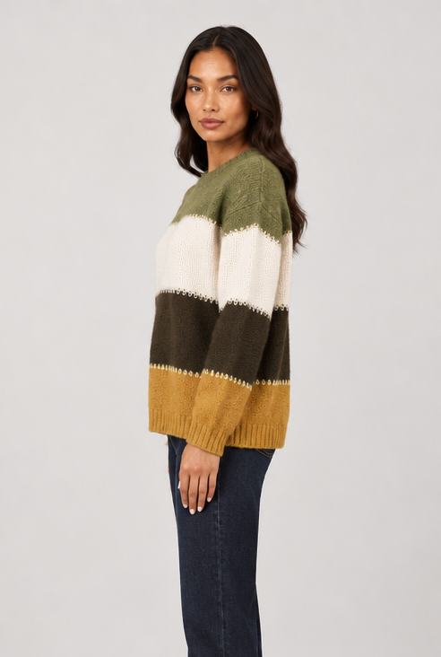 Amelia women's yellow colour-block jumper side view