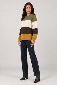 Amelia women's yellow colour-block jumper three-quarter view
