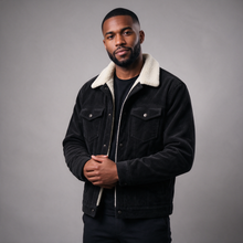 Athens plush corduroy jacket in black