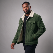 Athens plush corduroy jacket in green, alternate pose