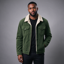 Athens plush corduroy jacket in green, front view