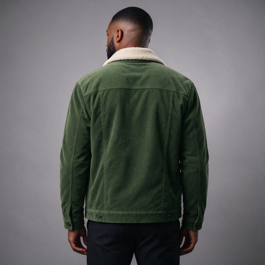 Athens plush corduroy jacket in green, front view