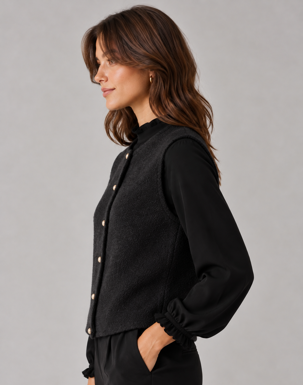 Women’s Button Up Sweater Vest – Knitted Waistcoat, Round Neck Sleeveless Knit