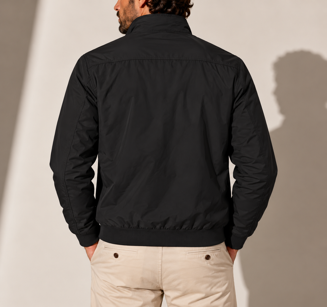 Men's Cotton Bomber Jacket – Check-Lined Stand Collar Zip Jacket
