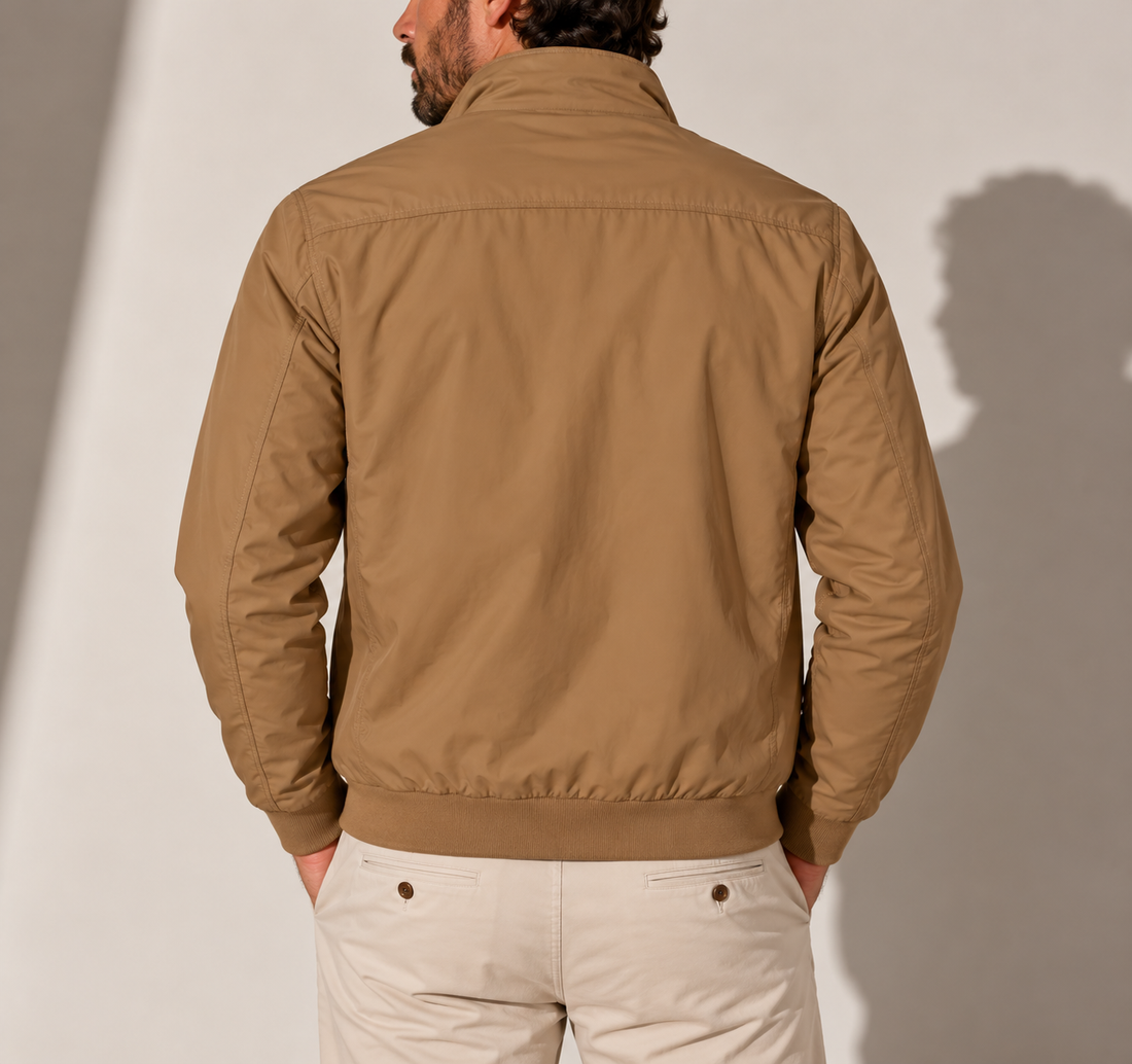 Men's Cotton Bomber Jacket – Check-Lined Stand Collar Zip Jacket