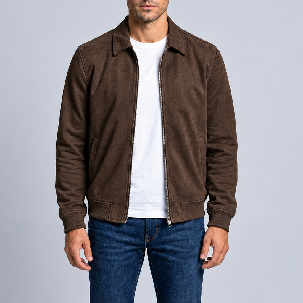 Men's Suede-Look Zip Jacket – Casual Collared Autumn Jacket
