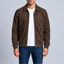 Men's Suede-Look Zip Jacket – Casual Collared Autumn Jacket