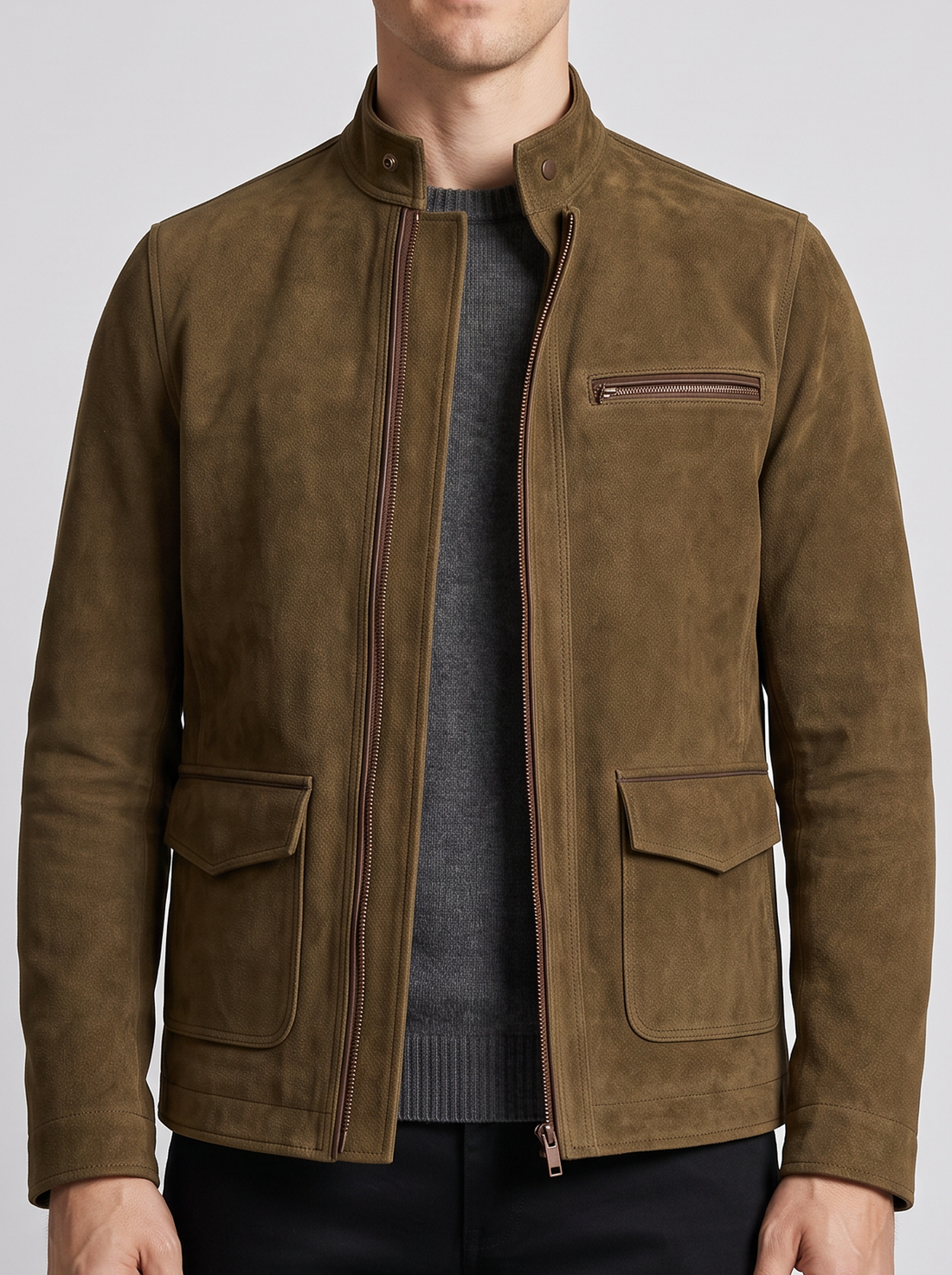 Men's Suede Jacket in Brown – front view