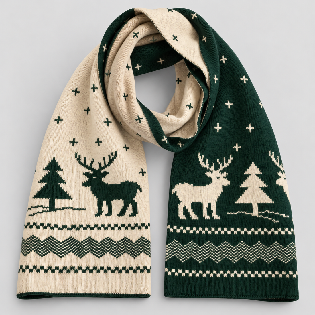 Women's Reversible Winter Scarf – Soft & Cosy Nordic Deer Knit
