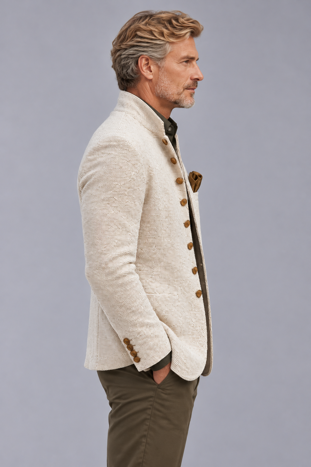 Men's Textured Button-Up Cardigan – Stand Collar