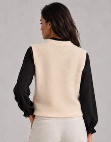 Women’s Button Up Sweater Vest – Knitted Waistcoat, Round Neck Sleeveless Knit